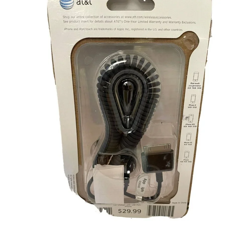 AT&T CAR CHARGER USB PORT- BRAND NEW‎ FOR IPHONE 4 -3GS 3G Old Tech New
